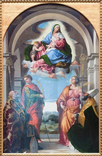 A Szűzanya és a Gyermek és a csecsemő Szent János alkotó: Alessandro Bonvicino Moretto