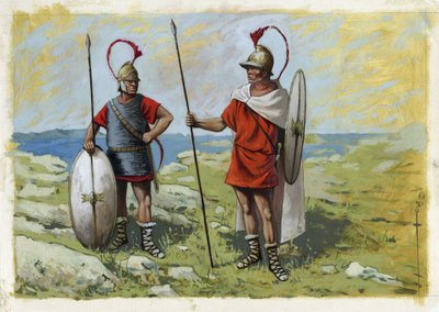 Az ókori Görögország: tureofor zsoldos (Thureophoros vagy Thureophoroi) (Kr. e. 3-1. század) (jobbra) és Thorakiták (Thorakitai) (balra). Alessandro Lonati rajza alkotó: Alessandro Lonati