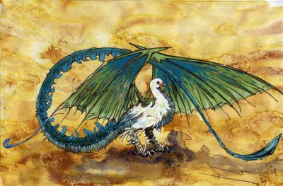 Csodálatos lény: egy drachentdawn, félgalamb mi sárkány ábrázolása. Alessandro Lonati rajza alkotó: Alessandro Lonati