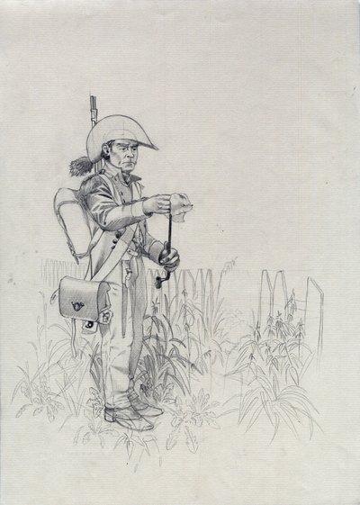 Első Birodalom (1804-1814 vagy 1815): a napóleoni hadsereg katonája, katona gyalogos vadász (infantryhunter). Alessandro Lonati rajza alkotó: Alessandro Lonati