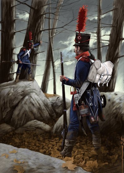 Első Birodalom: A Great Armee könnyű gyalogsági puskája. Alessandro Lonati rajza alkotó: Alessandro Lonati