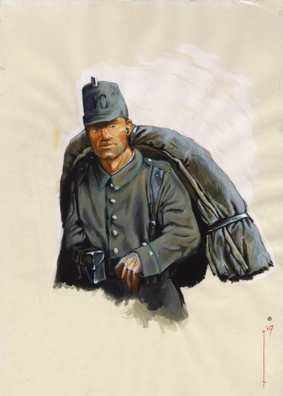 Első világháború 1914-1918: osztrák jáger vagy vadász hegyi felszereléssel az Alpok frontján Olaszországban alkotó: Alessandro Lonati