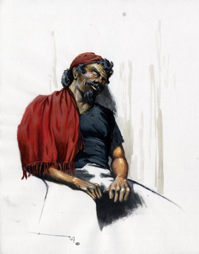 Kalóz (magánember) vagy alvó tengerész. Alessandro Lonati színes rajza. alkotó: Alessandro Lonati