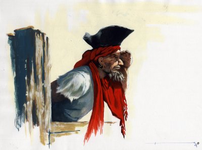A Karib-tenger kalóza nézi a horizontot. Alessandro Lonati rajza. alkotó: Alessandro Lonati