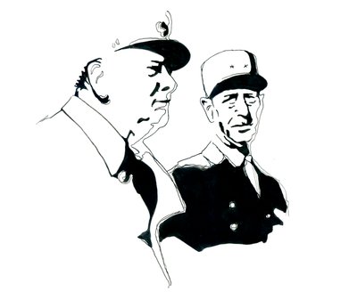 Charles de Gaulle tábornok és Winston Churchill portréja alkotó: Alessandro Lonati