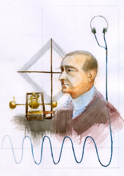 Guglielmo Marconi (1874-1937), olasz fizikus, a távíró feltalálójának portréja” (Guglielmo Marconi olasz feltaláló és villamosmérnök portréja, aki a távolsági rádióadás terén végzett úttörő munkáiról és a alkotó: Alessandro Lonati