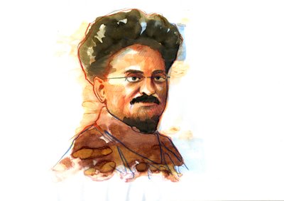 Leon Trockij (Trockij vagy Trockij) (1879-1940) portréja (Leon Trockij marxista forradalmár és teoretikus, szovjet politikus, valamint a Vörös Hadsereg alapító vezetőjének portréja) alkotó: Alessandro Lonati