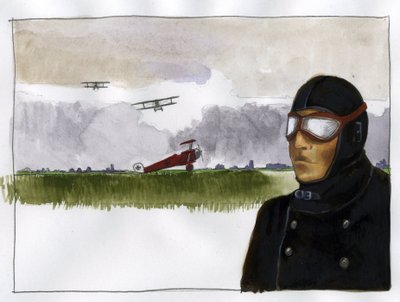 Manfred von Richthofen portréja becenevei a vörös bárót (1892-1918) német repülő (Manfred von Richthofen vörös báró, német vadászpilóta portréja) Illusztráció: Alessandro Lonati alkotó: Alessandro Lonati