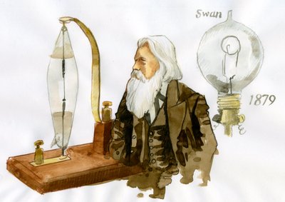 Sir Joseph Wilson Swan (1828-1914) brit villanyszerelő és vegyész portréja (Joseph Swan brit fizikus és vegyész portréja) alkotó: Alessandro Lonati