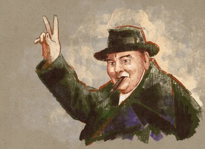 Sir Winston Leonard Spencer Churchill portréja (illusztráció) alkotó: Alessandro Lonati