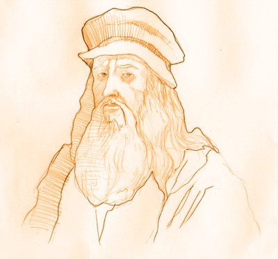 Leonard de Vinci (Leonardo da Vinci) (1452-1519) olasz művész és tudós portréja (Leonardo da Vinci olasz polihisztor portréja) alkotó: Alessandro Lonati