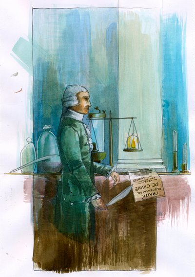 Antoine Lavoisier (1743-1794) francia kémikus, filozófus és közgazdász ábrázolása (Antoine Lavoisier francia nemes és vegyész portréja) Illusztráció: Alessandro Lonati alkotó: Alessandro Lonati