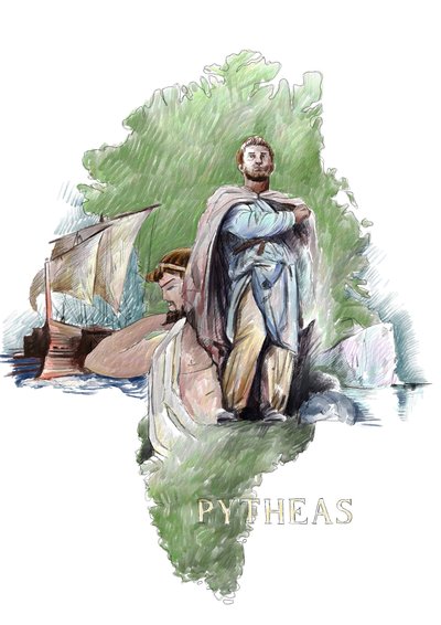Pytheas görög felfedező ábrázolása Masszaliából, Kr.e. 4. század (Massaliai Pytheas görög geográfus és felfedező portréja, Kr.e. IV. század) Illusztráció: Alessandro Lonati alkotó: Alessandro Lonati