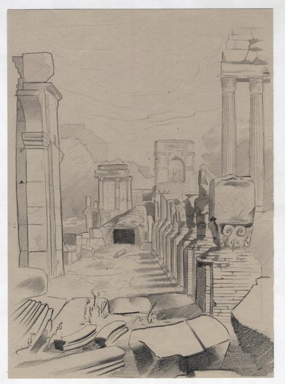 A római kor romjai Rómában, Forum (foro romano) Alessandro Lonati rajza. alkotó: Alessandro Lonati