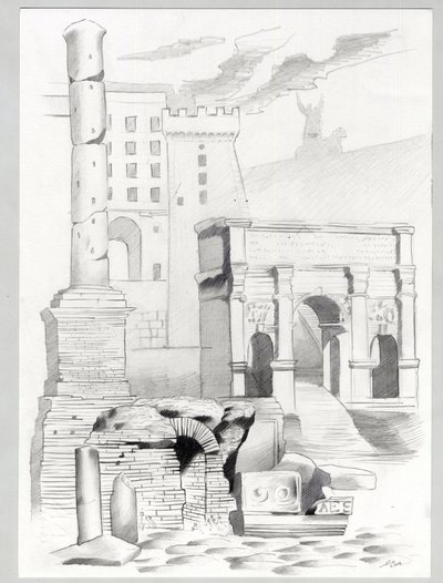A római kor romjai Rómában, Forum (foro romano) Alessandro Lonati rajza. alkotó: Alessandro Lonati