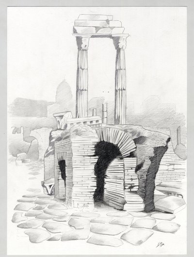 A római kor romjai Rómában, Forum (foro romano) Alessandro Lonati rajza. alkotó: Alessandro Lonati