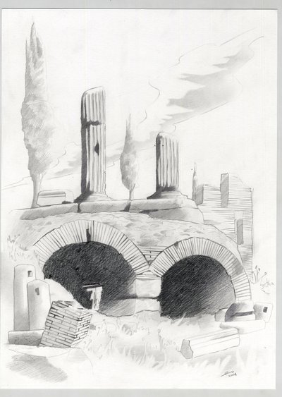 A római kor romjai Rómában, Forum (foro romano) Alessandro Lonati rajza. alkotó: Alessandro Lonati