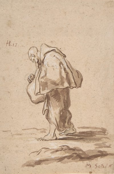 Álló zarándok szerzetes., kb. 1705-20. alkotó: Alessandro Magnasco