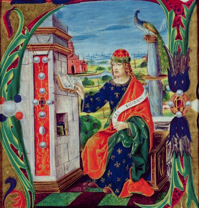 Történelmi kezdetű „A”, amely Salamon királyt ábrázolja, Lombardia Iskola, 1499-1511 körül alkotó: Alessandro Pampurino