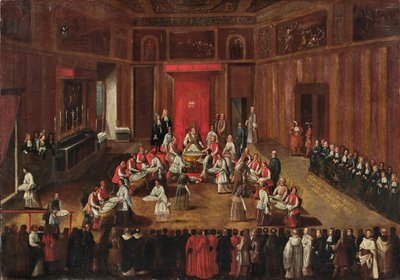 Az Agnus Dei szertartása, amelyet XI. Klemens pápa celebrált, Kr. u. 1710. alkotó: Alessandro Piazza