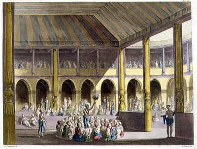 Brahminok énekelve dicsérik Ráma istent, az „Il costume antico e moderno...” című művéből, amelyet Giulio Ferrario (1767-1847) pub állított össze. Róma alkotó: Alessandro Sanquirico