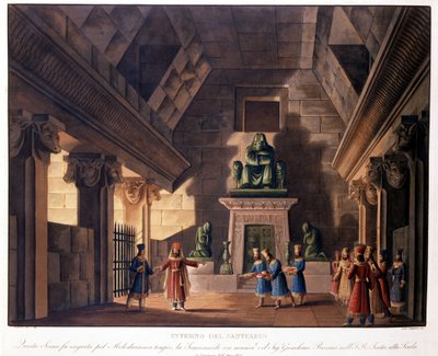 Sanquirico szcenográfiája Gioacchino Rossini "Semiramis" (Semiramide) című operájához a Teatro alla Scalában alkotó: Alessandro Sanquirico
