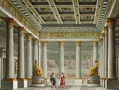 Az Aegisthus-palota közönségterme, a milánói La Scala Színház Orestes című balettjének terve, 1826 alkotó: Alessandro Sanquirico