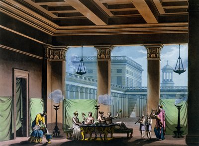 A Triclinium, Jules Ferrario „Le Costume Ancien et Moderne” című művéből, 1820 körül alkotó: Alessandro Sanquirico