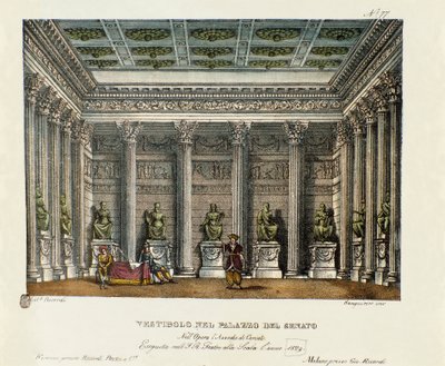 A Szenátusi Palota előcsarnoka (I. felvonás) A milánói Teatro alla scala 1829-es, Gioacchino Rossini (vagy Gioachino) „Korinthosz ostroma” című operájának (vagy L