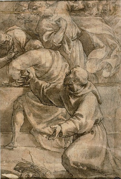 Töredék egy Nagyboldogasszony () jelenetből: Assisi Szent Ferenccel az előtérben. alkotó: Alessandro Turchi