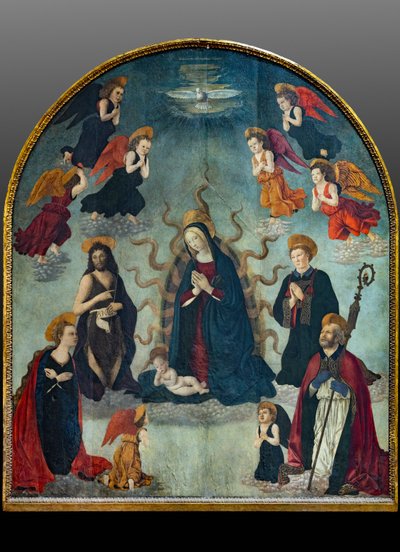 Madonna és gyermek a szentekkel (olaj a panelen) alkotó: Alessio & Scheggini Michele da Larciano (known as Graffione) (1470 85) Baldovinetti