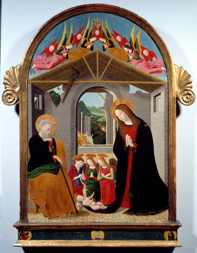 A betlehemes. Esiguo Maestro festménye (XV. század). Olajfestmény. Mérete: 0,88 x 0,57 m. Rouen, Szépművészeti Múzeum alkotó: Alesso di  Benozzo