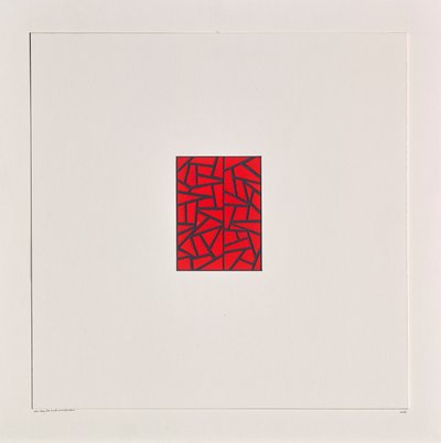 Red Bits on White, 2021 (zománc a kártyán) alkotó: Alex Dunn