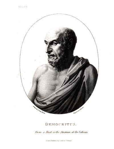 Démokritosz (Kr. e. 460-kb. 370 körül), a Vatikáni Múzeumban található mellszoborból vésve alkotó: Alexander Day