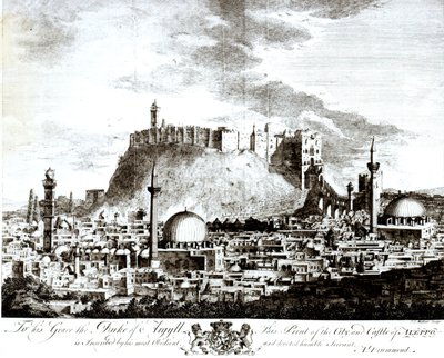Kilátás Aleppó városára és várára, Szíria, 1754 alkotó: Alexander Drummond