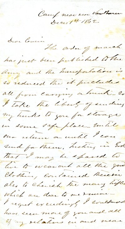 Levél aláírva A. S. Steen -nek, Van Buren közelében, unokatestvérének, Mrs. Mary Walkernek, Van Buren, Ark., 1862. december 1. alkotó: Alexander Early Steen
