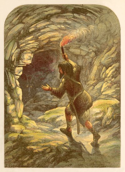 Robinson Crusoe megijedt egy kecskétől a barlangban alkotó: Alexander Francis Lydon