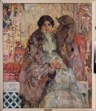 Nő egy bagoly. Alekszandr Ivanovics Savinov (1881-1942) festménye, olaj, vászon alkotó: Alexander Ivanovich Savinov