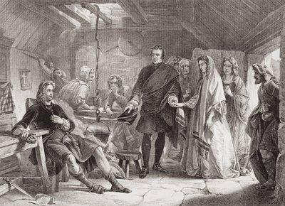 Károly herceg és Flora Macdonald első találkozása Dél-Uist szigetén, 1747, „Az angol és skót történelem illusztrációi” II. alkotó: Alexander Johnston