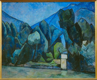 Tájkép folyóval (festmény vászonra) alkotó: Alexander Kanoldt