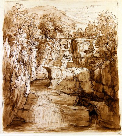 The Bracklinn Falls, Perthshire, 1810 körül (toll és barna tinta, mosással, papír) alkotó: Alexander Nasmyth