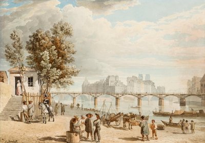 Vue de Paris - Pont des Arts (Franciaország) (Párizsi kilátás) - Alexander Pavlovich Briullov (Alexandre Brioullov) (1798-1877) munkája, akvarell papíron (21x30 cm), orosz művészet 19. század, romantika - Magángyűjtemény alkotó: Alexander Pavlovich Briullov