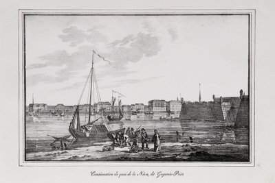 A Petrovszkij rakpart Szentpéterváron, az úgynevezett Gagarinszkij verekedő sorozat Szentpétervári kilátások, 1820-as évek alkotó: Alexander Pluchart