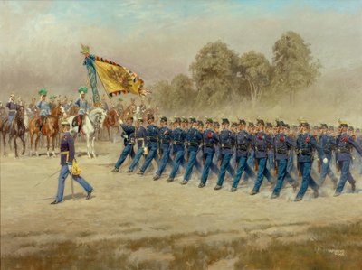 K. u. K. A 4. számú fő- és német mestergyalogezred Eugen főherceg előtt defilizál alkotó: Alexander Pock