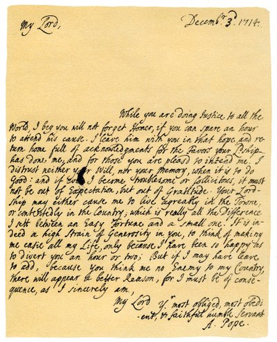 Alexander Pope levele Charles Montaguhoz, 1714. december 3. alkotó: Alexander Pope