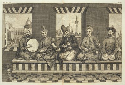 Szíriai zenészek, 4. lemez az „Aleppo természettörténetéből”, pub. Patrick Russell, 1794 alkotó: Alexander Russell