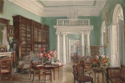 A Golitsyn Nikolo-Uryupino birtok könyvtárának belseje, 1910 alkotó: Alexander Valentinovich Sredin
