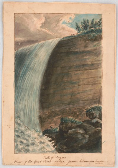 Niagara-vízesés. A nagy vízmosás alulról vett látványa, lásd Foresters, a poet LCCN2016648705 alkotó: Alexander Wilson