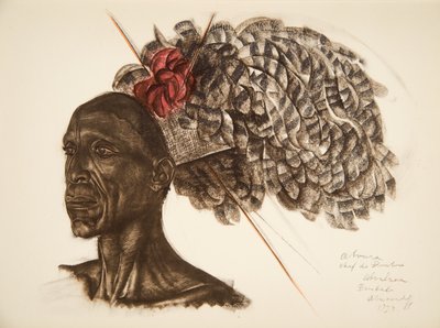 Aboura, Ababoua (Bambili) főnök, a Drawings and Paintings of Africa-ból, kivégezték a Citroen Center Africa expedíció során, a második Haardt Audouin-Dubreuil küldetésben, pub. Párizs, 1927 alkotó: Alexander Yakovlev