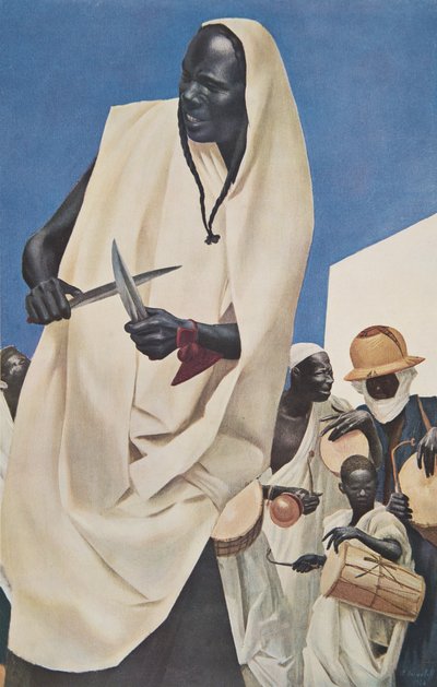 A Kuli-Kuta Dance (Niamey) Dahomey ősi emberáldozatainak paródiája, az Afrika rajzaiból és festményeiből, a Citroen Center Africa expedíció során, a második Haardt-küldetés során alkotó: Alexander Yakovlev